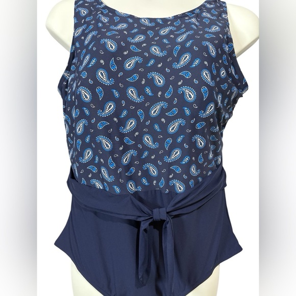 NWOT, Lands' End, One-Piece Swimsuit, Plus Size 22W, Navy, White ☀️ - Picture 5 of 12
